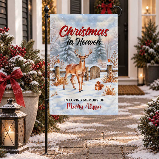 Personalized Christmas Memorial Garden Flag - Christmas in Heaven - Custom Bereavement Gift, Cemetery Decoration