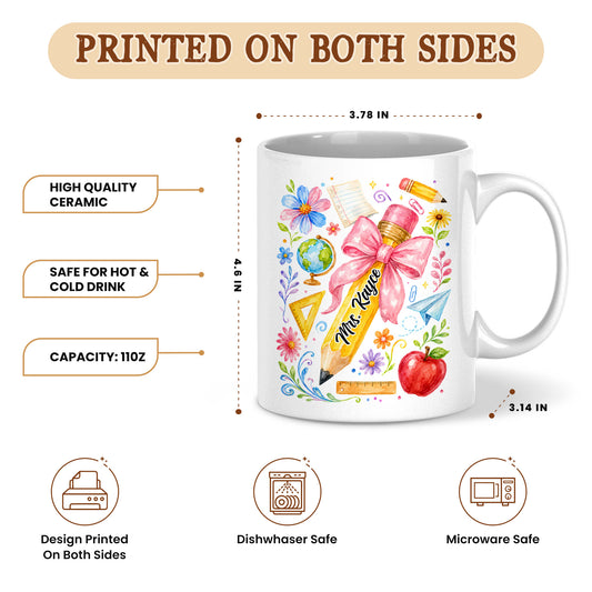 Boho Floral Teacher Mug - Custom Name Teacher Mug - Back To School Gift