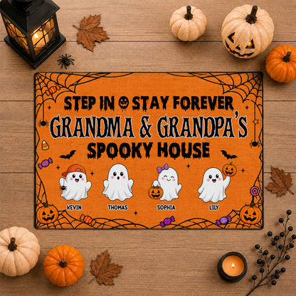 Personalized Halloween Doormat - Grandma & Grandpa Spooky House Mat - Custom Family Name Door Mat, Halloween Home Decor