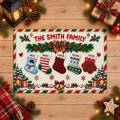 Personalized Christmas Doormat - Custom Family Name Stocking Mat - Christmas Entryway Decor, Personalized Holiday Gift