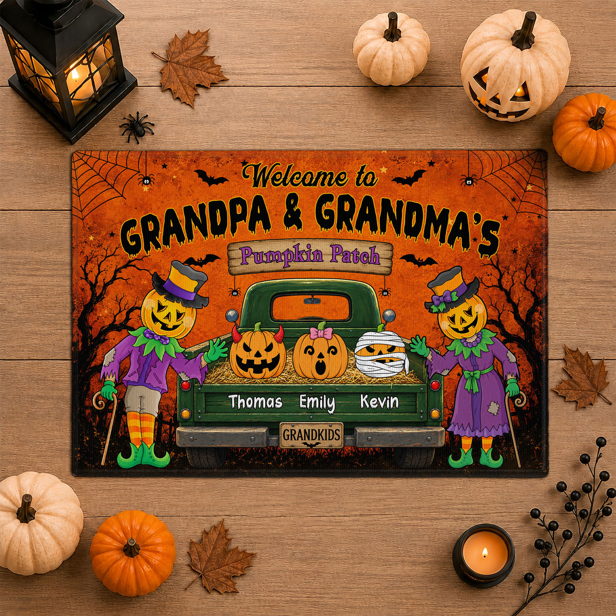 Personalized Halloween Doormat - Grandma & Grandpa's Pumpkin Patch - Custom Grandkids Names - Halloween Family Welcome Mat