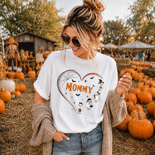 Personalized Grandma Halloween Shirt & Sweater, Custom Ghost Family T-Shirt, Halloween Gifts for Grandparents, Spooky Family Shirt