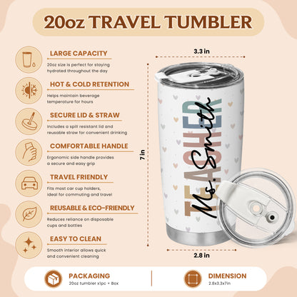 Pastel Rainbow Teacher Tumbler - Custom Teacher & Student's Name Stainless Steel Tumbler - Appreciation Gift for Teachers