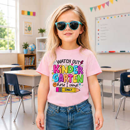 Watch Out School Here I Come Shirt - Custom Grade & Name Kids T-Shirt - First Day of School Back to School Outfit