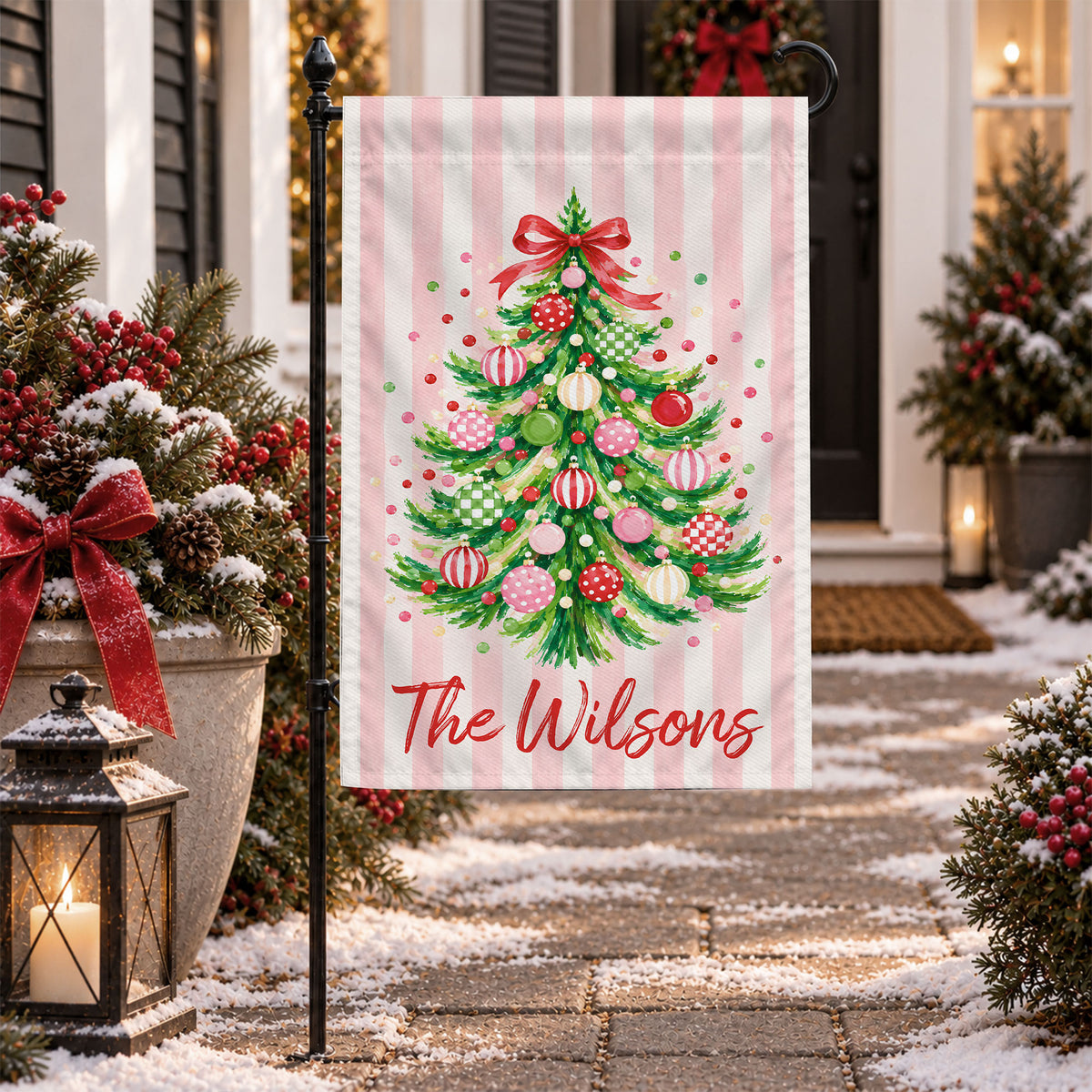 Personalized Christmas Garden Flag - Custom Family Name Flag - Christmas Porch Decor