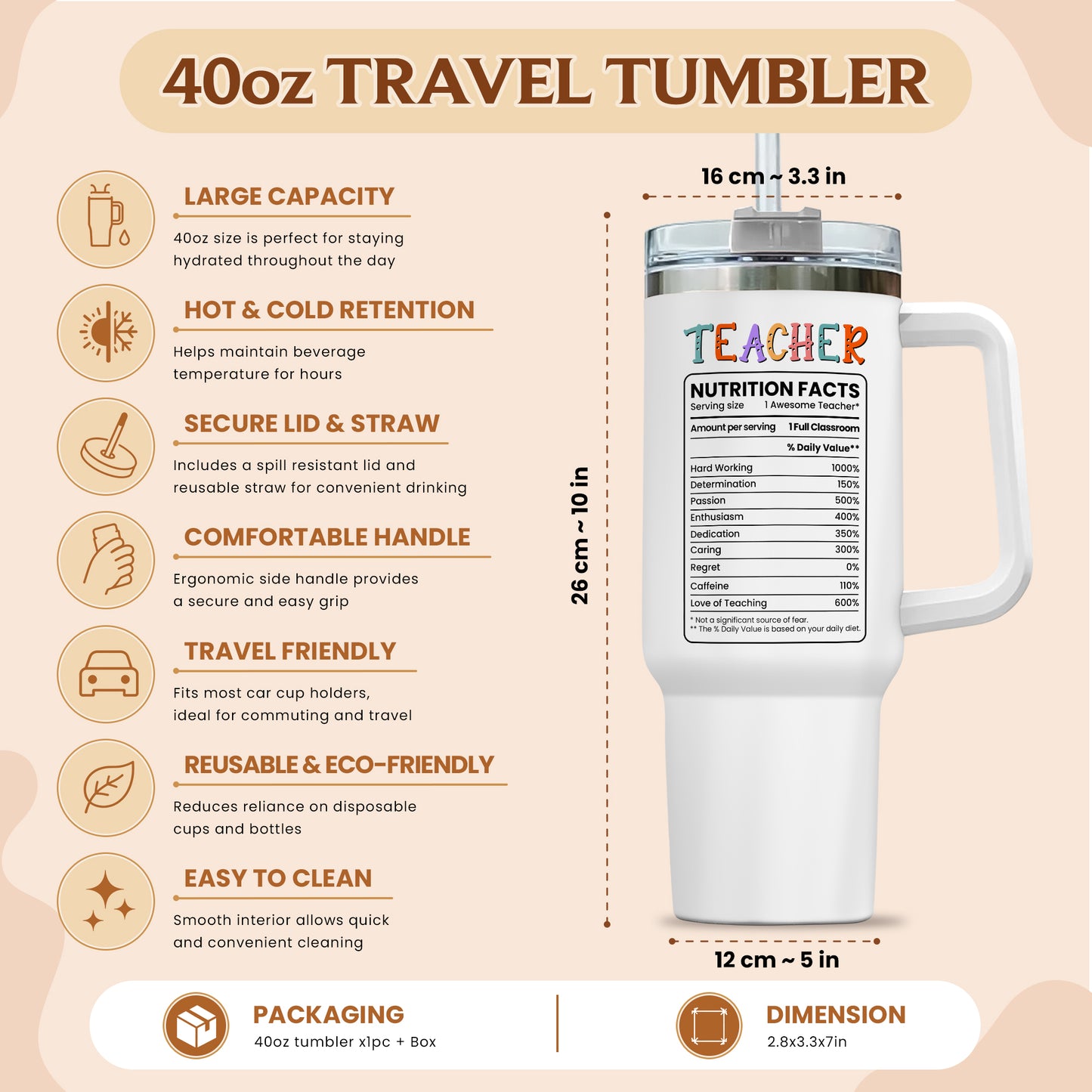 Personalized Teacher Tumbler with Handle - Custom Teacher Name Gift - Rainbow School Travel Cup with Straw - Appreciation Gift for Teachers
