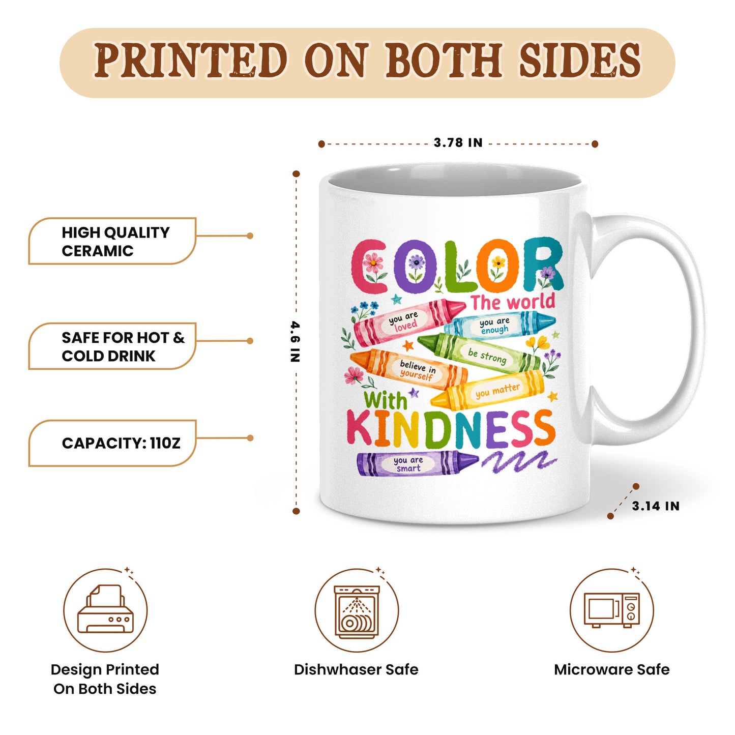 Back To School - Personalized Teacher Mug - Color The World With Kindness - Custom Name Coffee Mug, Appreciation Gift for Teachers