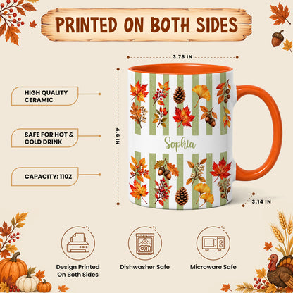 Personalized Fall Mug with Name - Autumn Leaves and Acorns Coffee Cup - Fall Gift for Friends