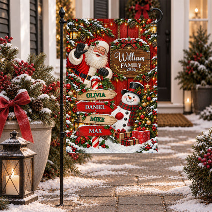 Personalized Christmas Garden Flag - Custom Family Name Santa Claus Flag - Christmas Home Decor