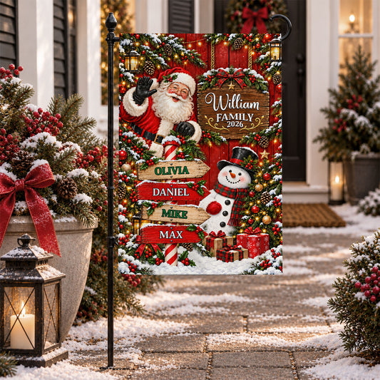 Personalized Christmas Garden Flag - Custom Family Name Santa Claus Flag - Christmas Home Decor