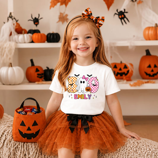 Personalized Halloween Kids T-Shirt - Custom Name Boo Shirt - Boys & Girls Spooky Season Outfit, Trick or Treat Gift