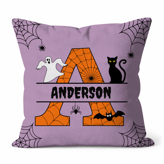 Personalized Halloween Initial Pillow - Monogram Family Name Throw Pillow - Halloween Gift for Family