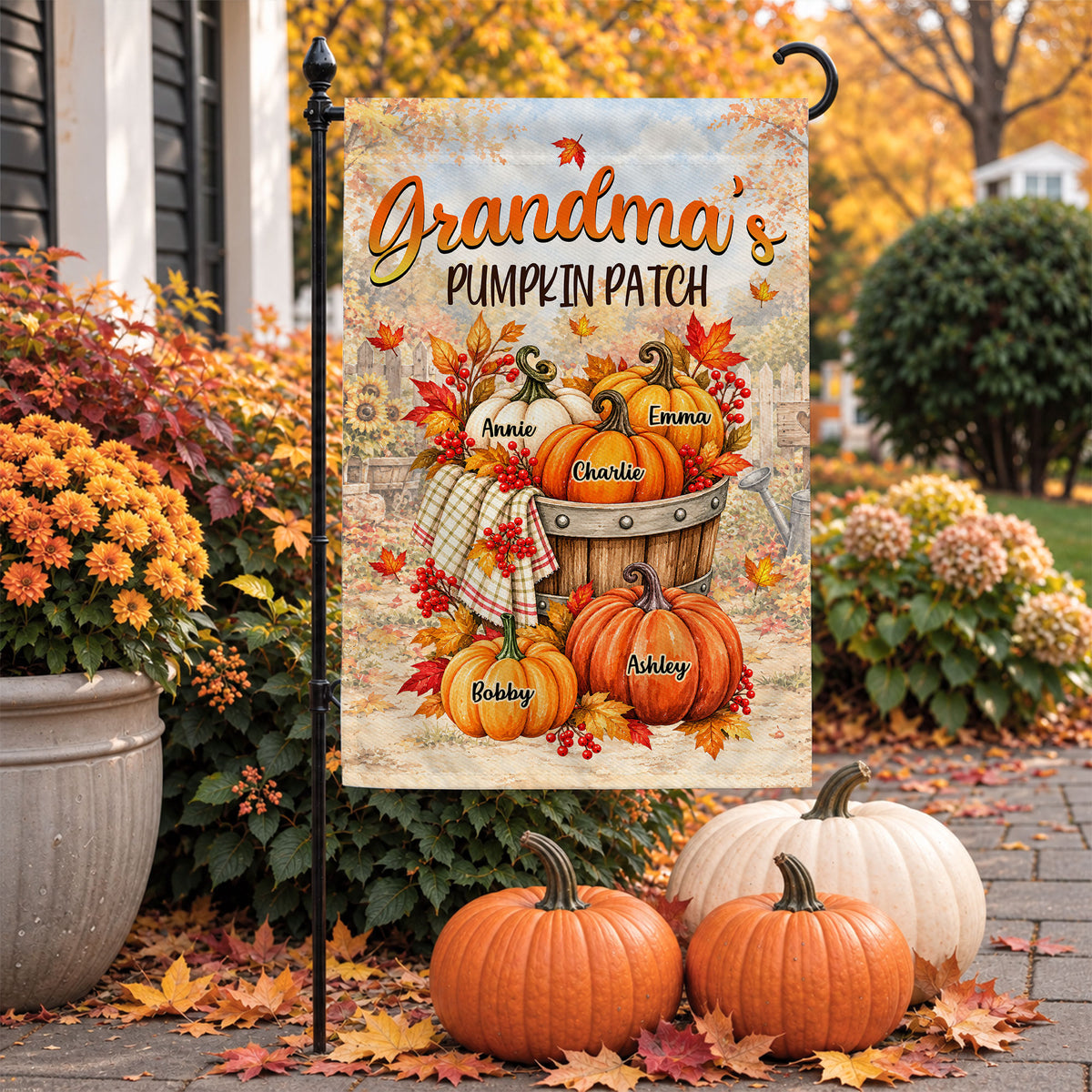 Personalized Thanksgiving Garden Flag - Grandma's Pumpkin Patch - Thanksgiving Porch Decor