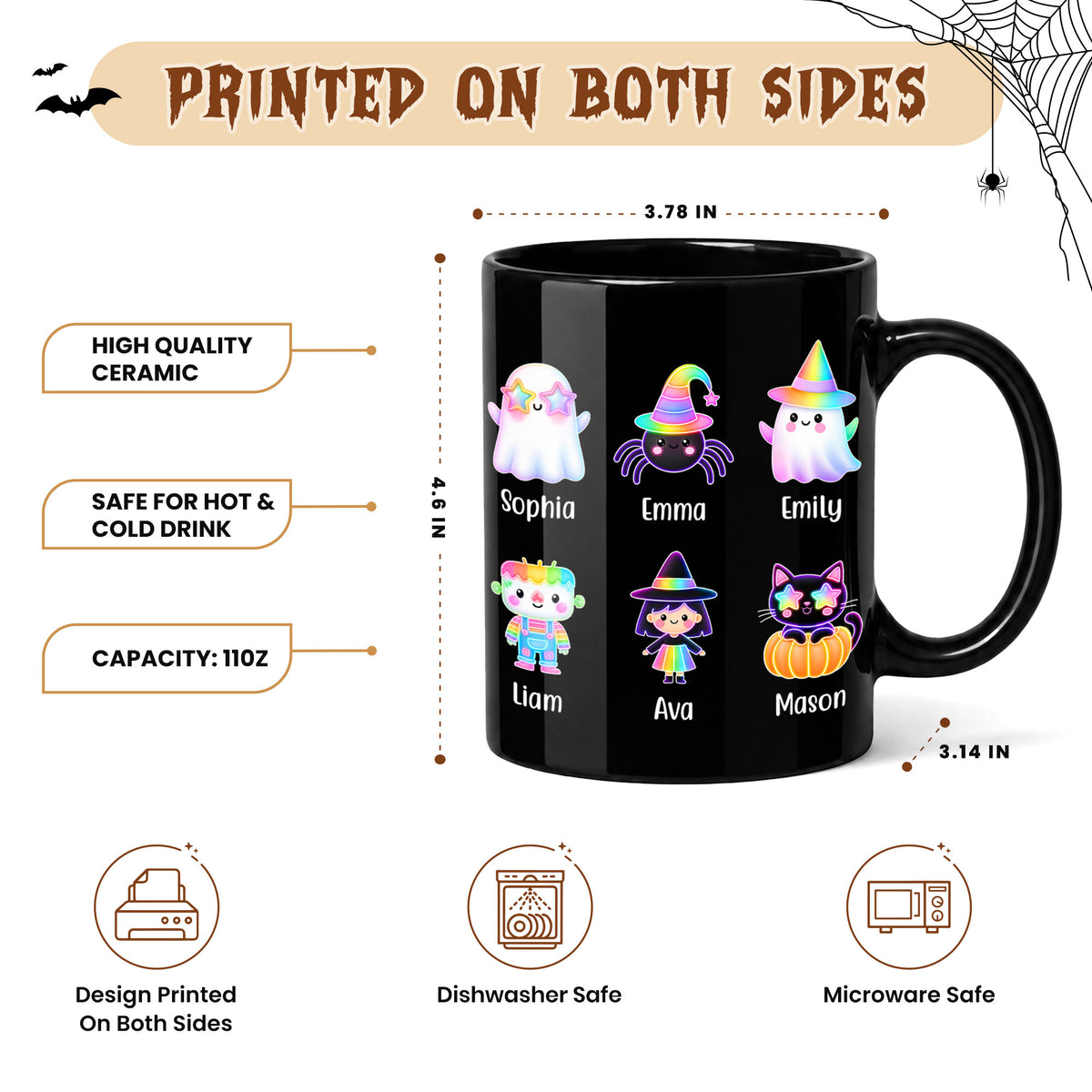 Personalized Halloween Black Mug - Mimi's Little Monsters Neon Mug - Halloween Gift for Grandma & Mom