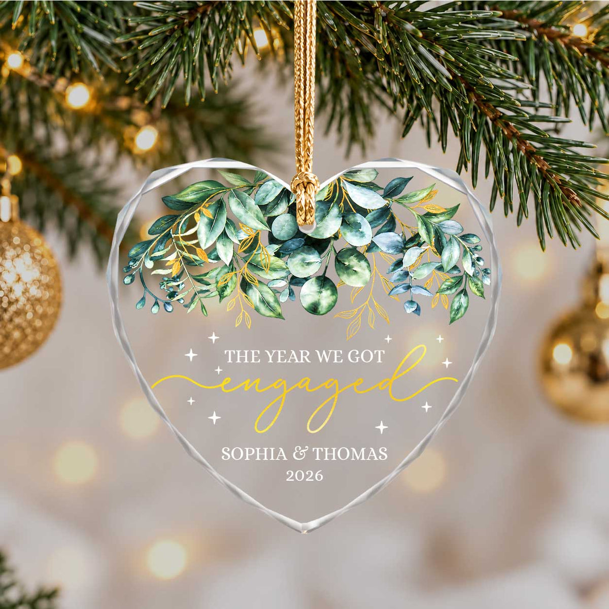 Personalized Gift Engagement Glass Ornament, Custom Couple Names Christmas, Engaged 2026 Christmas Gift For Couple