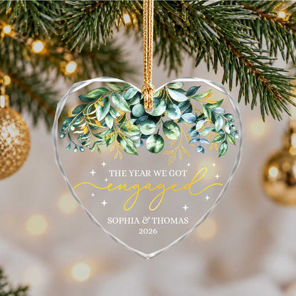 Personalized Gift Engagement Glass Ornament, Custom Couple Names Christmas, Engaged 2026 Christmas Gift For Couple