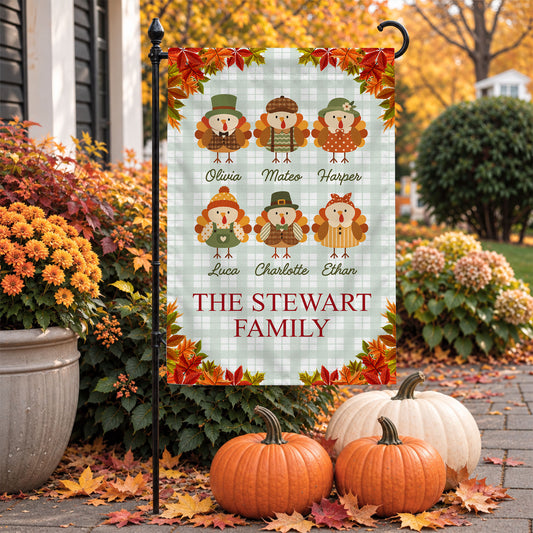 Personalized Thanksgiving Garden Flag - Custom Family Name Turkey Flag - Thanksgiving Outdoor Decor