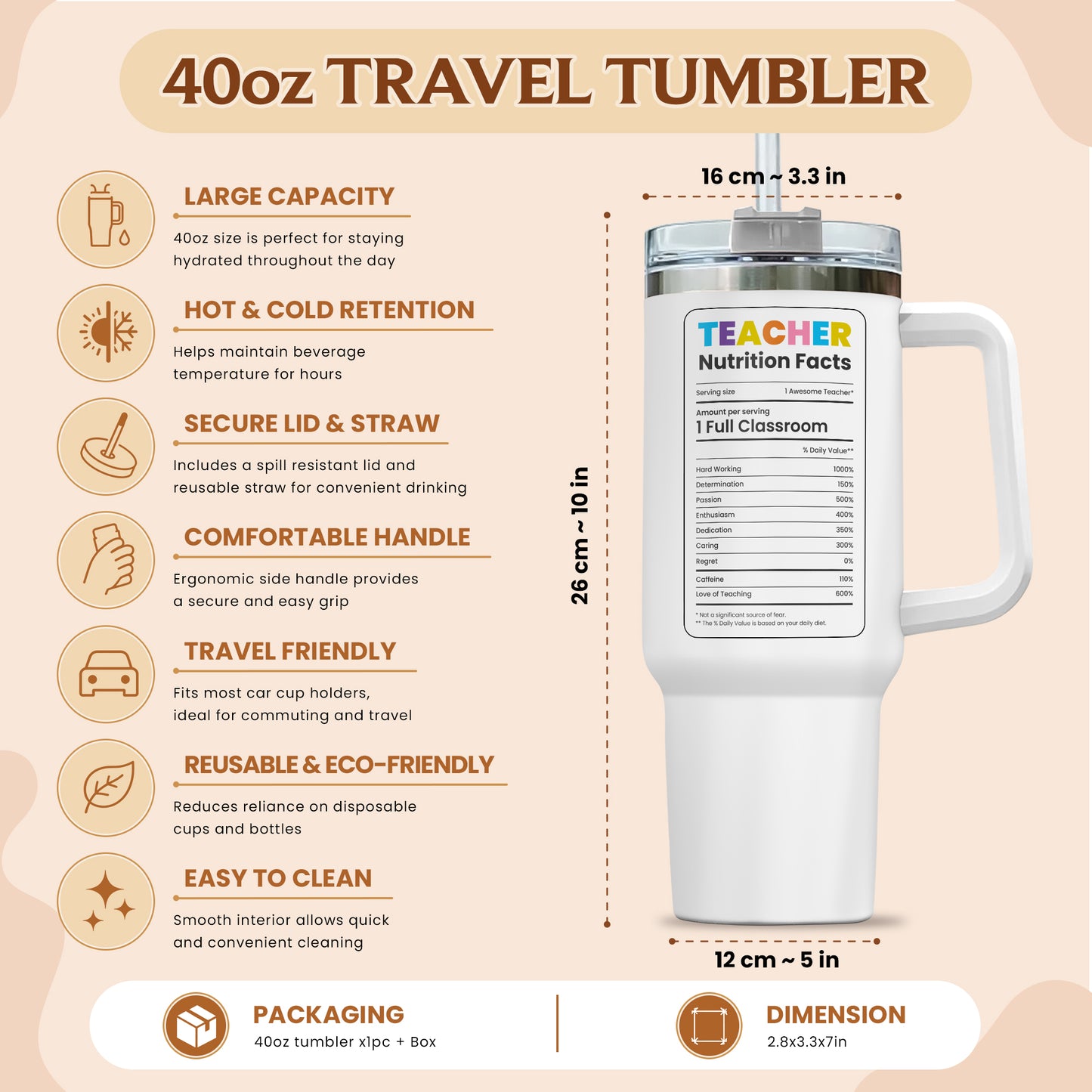 Personalized Teacher Tumbler with Handle - Custom Teacher Name Gift - Rainbow School Travel Cup with Straw - Appreciation Gift for Teachers