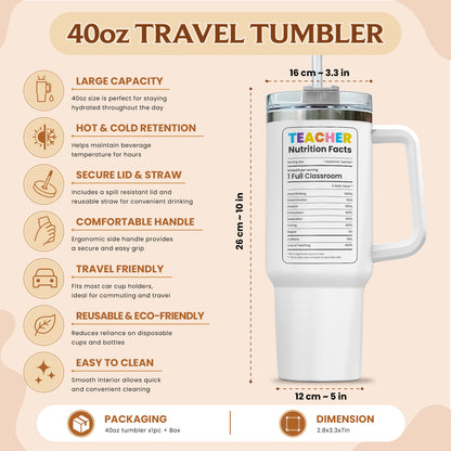 Personalized Teacher Tumbler with Handle - Custom Teacher Name Gift - Rainbow School Travel Cup with Straw - Appreciation Gift for Teachers