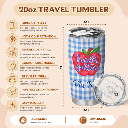 Gingham Teacher Tumbler - Personalized Teacher To Go Cup - Back To School Teacher Gift