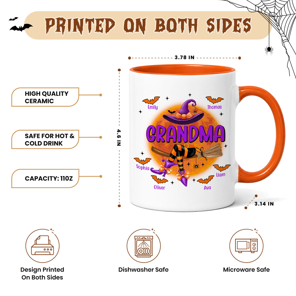 Personalized Halloween Accent Mug - Grandma Witch Hat Mug - Halloween Gift for Grandma, Mom