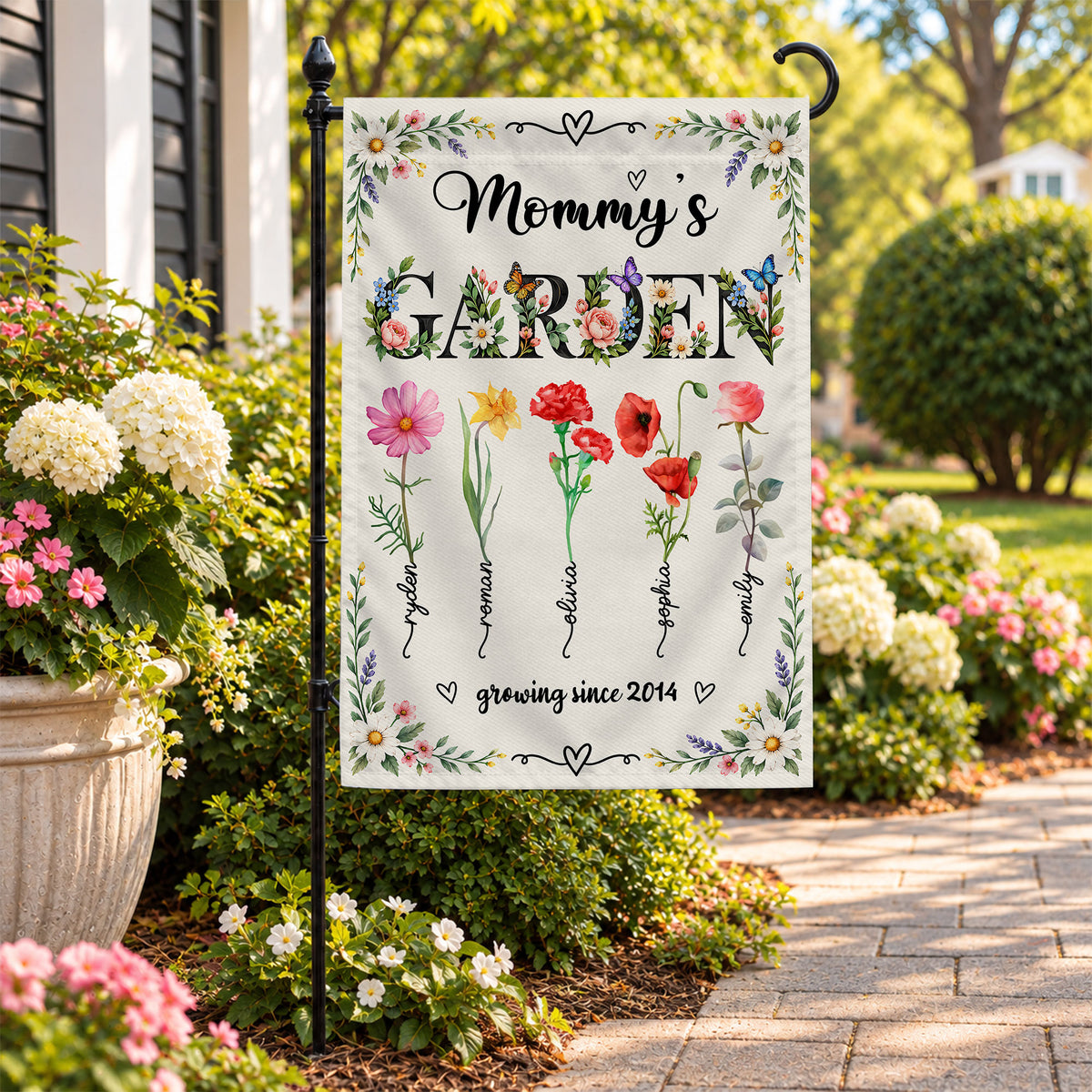 Personalized Garden Flag - Mommy's Garden - Custom Birth Month Flower Flag, Mom Grandma Gift