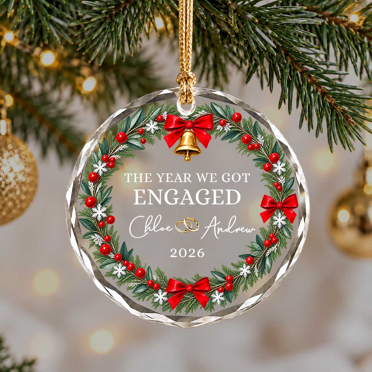 Personalized Gift Engagement Glass Ornament, Custom Couple Names Christmas, Engaged 2026 Christmas Gift For Couple