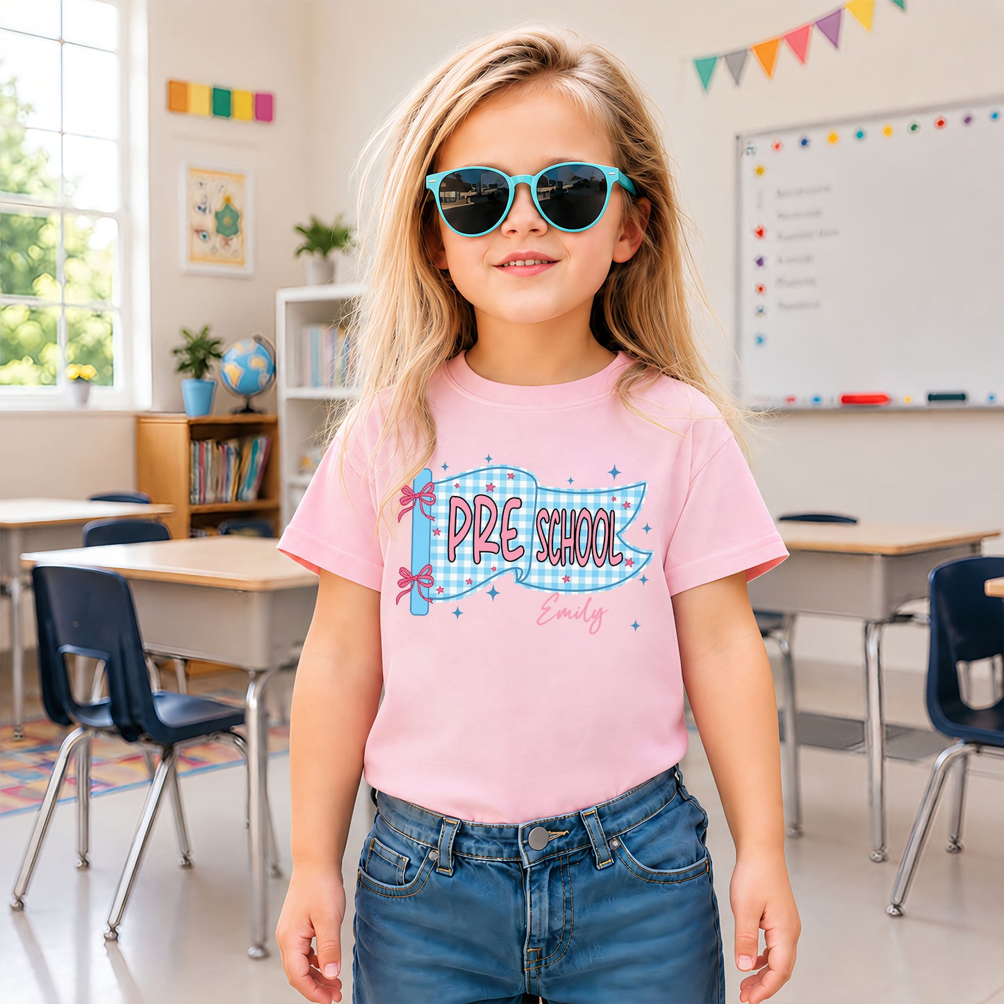 Personalized Pastel Pennant Shirt - Custom Grade & Name Kids T-Shirt - Back to School Tee for Girls