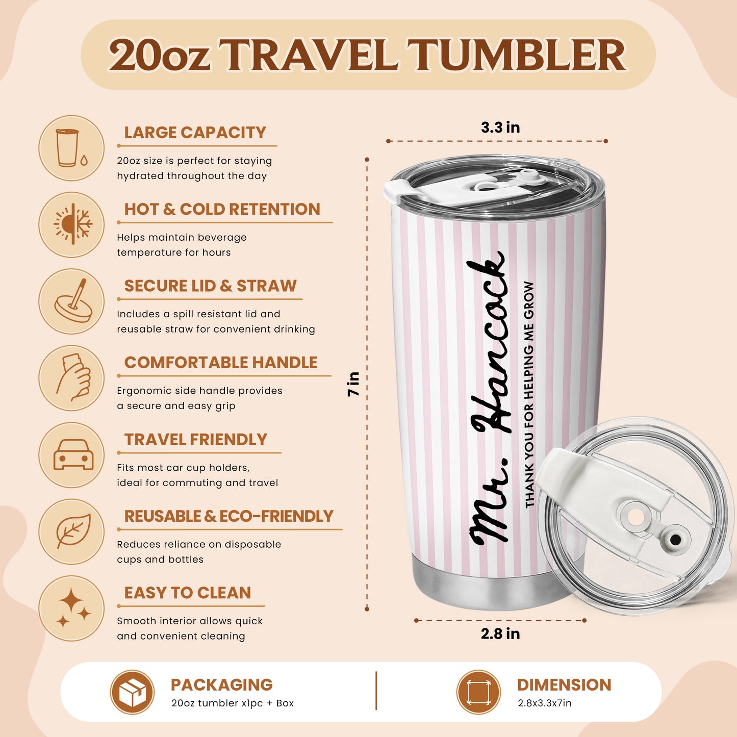 Personalized Teacher Tumbler - Thank You For Helping Me Grow - Custom Teacher Name Stainless Steel Tumbler, Back To School Teacher Gift