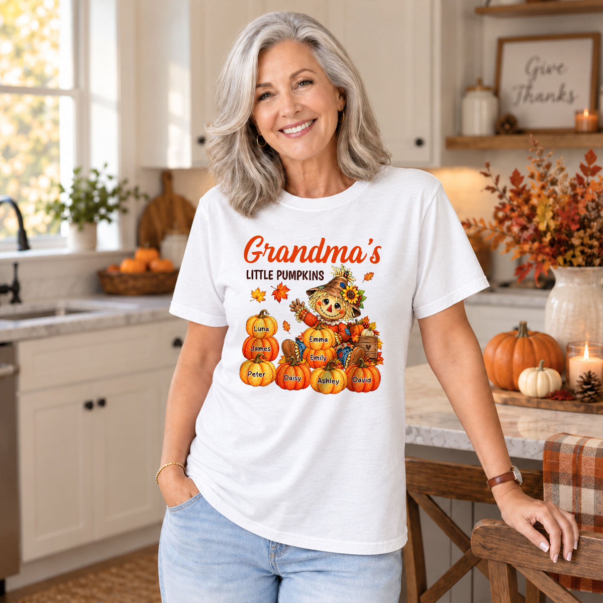 Personalized Thanksgiving Shirt - Custom Grandma's Little Pumpkins - Fall Gift for Grandma, Mom