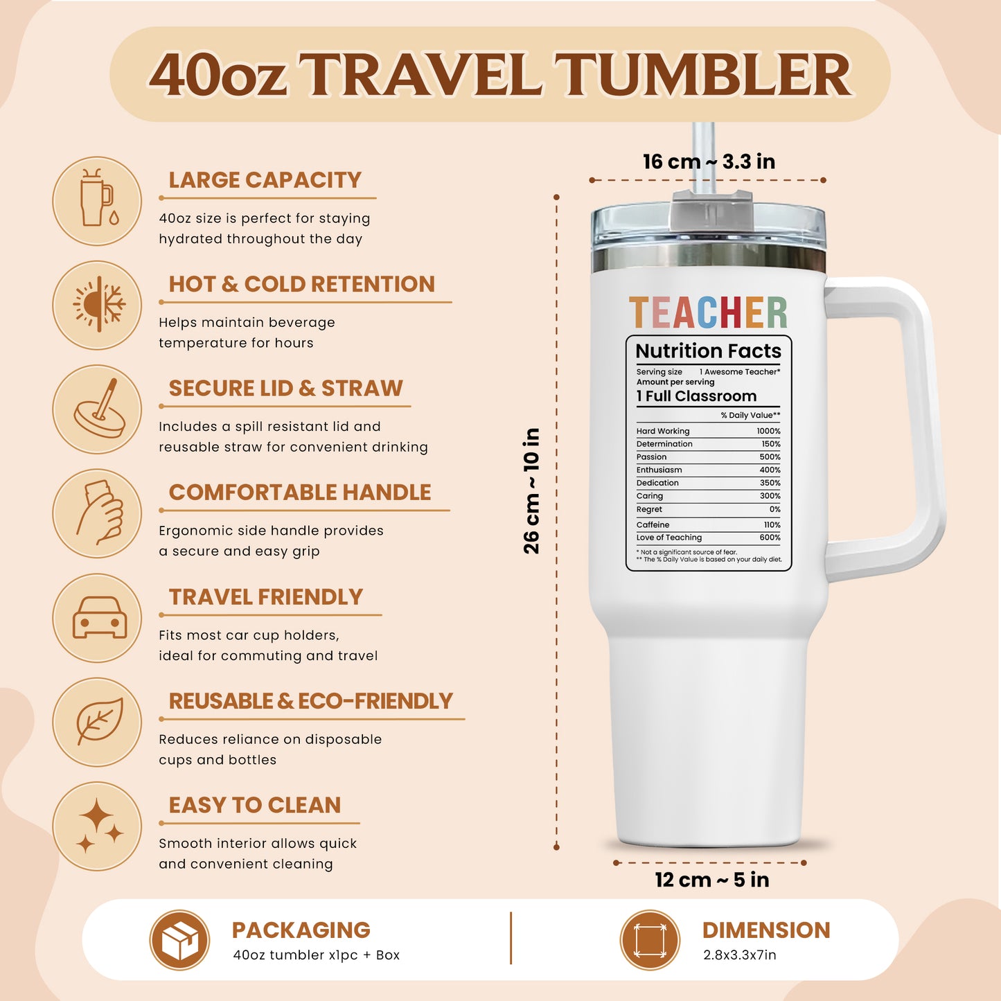 Personalized Teacher Tumbler with Handle - Custom Teacher Name Gift - Rainbow School Travel Cup with Straw - Appreciation Gift for Teachers