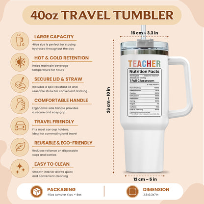 Personalized Teacher Tumbler with Handle - Custom Teacher Name Gift - Rainbow School Travel Cup with Straw - Appreciation Gift for Teachers