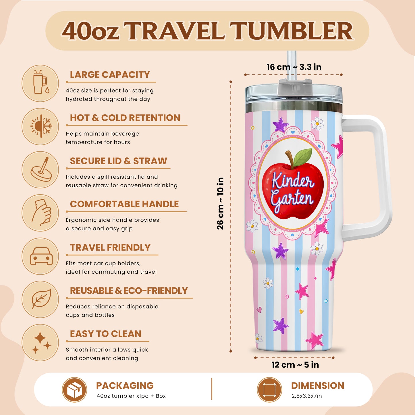 Personalized Teacher Tumbler with Handle - Custom Teacher Name & Grade Level To Go Cup - Teacher Appreciation Gift