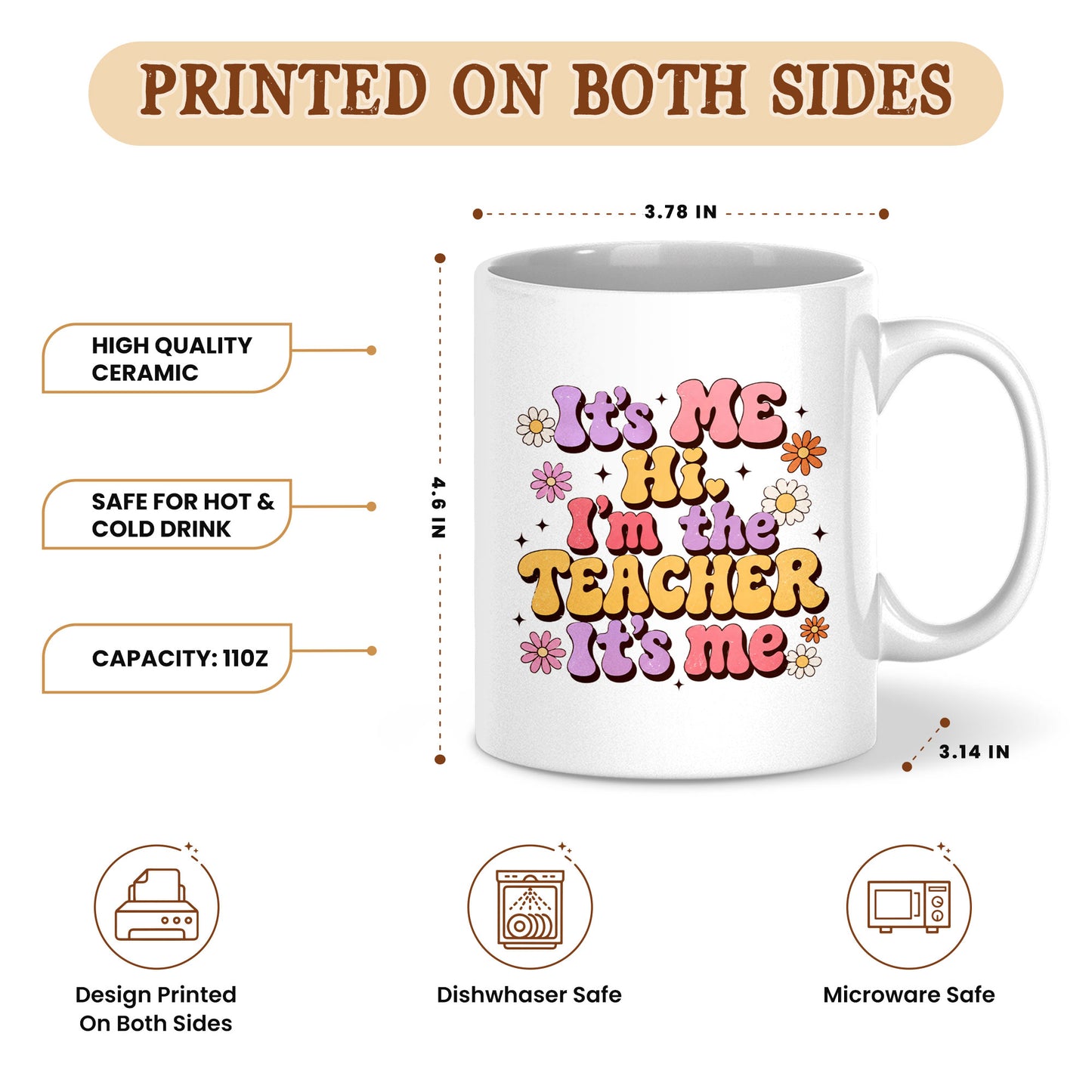 Retro Groovy Teacher Mug - It's Me I'm The Teacher - Personalized Gift for Teacher, Back To School 2026