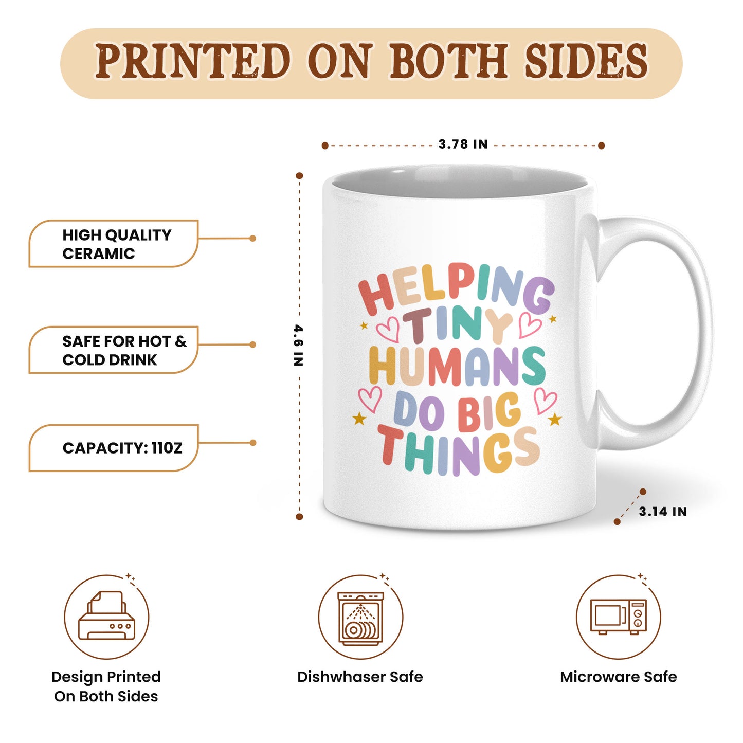 Personalized Teacher Mug - Helping Tiny Humans Do Big Things - Colorful Teacher Mug, Appreciation Gift for Teachers