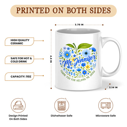Floral Apple Teacher Mug - Helping Little Minds Grow - Personalized Teacher Ceramic Cup - Back To School Gift for Teachers