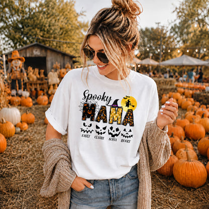Personalized Halloween Shirt for Grandma & Mom - Custom Name Spooky Pumpkin Face Shirt - Cute Halloween Gift