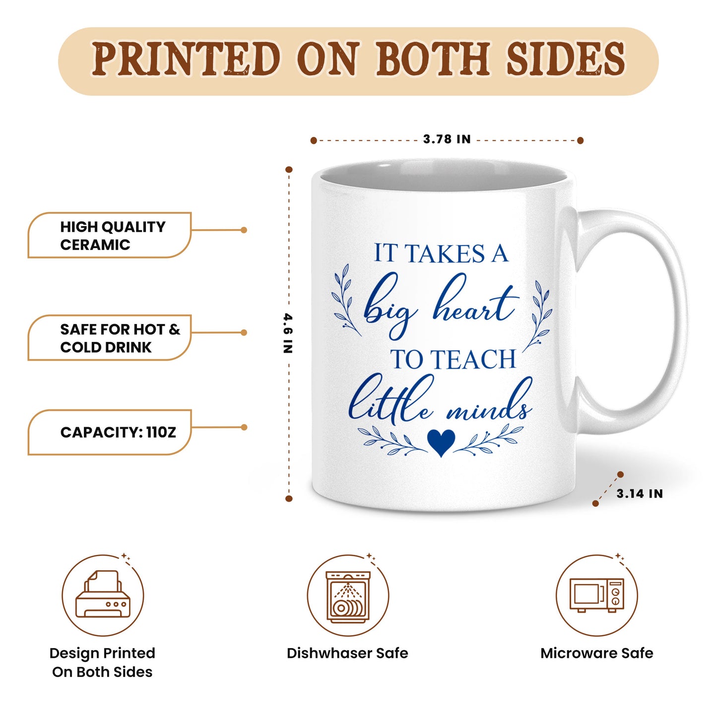 Back To School - Personalized Teacher Mug - Never Underestimate The Difference You Make - Floral Wildflower Coffee Mug, Thank You Teacher Appreciation Gift