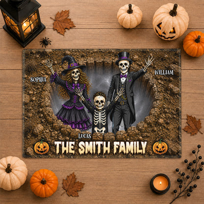 Personalized Halloween Door Mat for Family - Custom Name Skeleton Family Mat - Spooky Haunted House Door Mat - Halloween Outdoor Decor