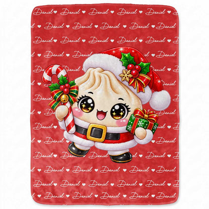 Personalized Christmas Squishy Blanket - Custom Dumpling Characters Christmas Blanket - Cute Christmas Gifts for Kids