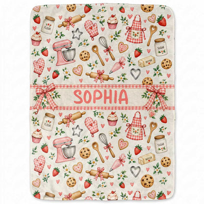 Personalized Baker Blanket - Custom Kid Name Baking Blanket - Christmas Gift, Birthday Gift for Kids, Daughters