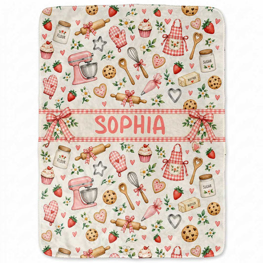 Personalized Baker Blanket - Custom Kid Name Baking Blanket - Christmas Gift, Birthday Gift for Kids, Daughters