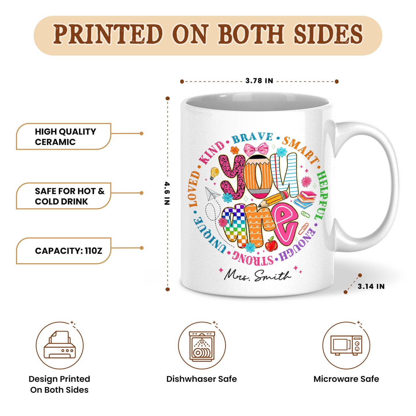 Personalized Teacher Coffee Mug, Custom You Can Do It Mug with Name, Back to School Gift, First Day of School, Teacher Appreciation Cup