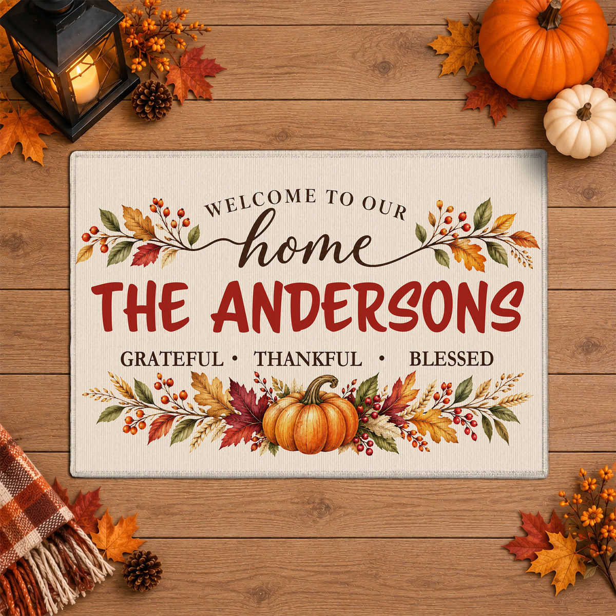 Personalized Thanksgiving Doormat - Custom Family Name House Mat - Thanksgiving Porch Decor