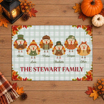 Personalized Thanksgiving Doormat - Custom Family Name Turkey Mat - Thanksgiving Home Decor