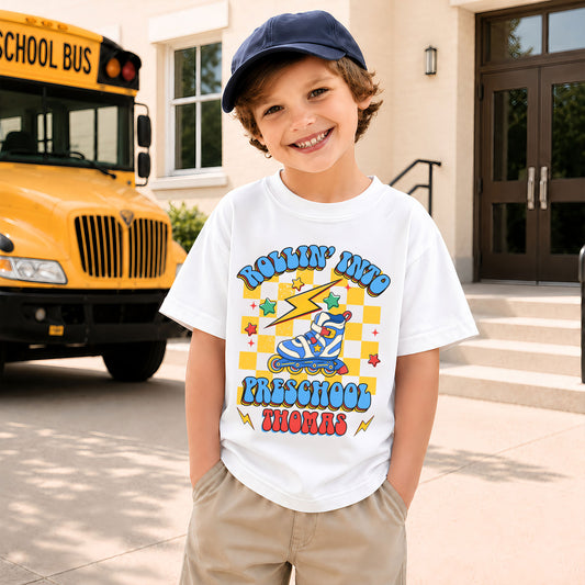 Rollin' Into School Retro Shirt - Custom Name & Grade Kids T-Shirt - First Day of School Outfit for Boys