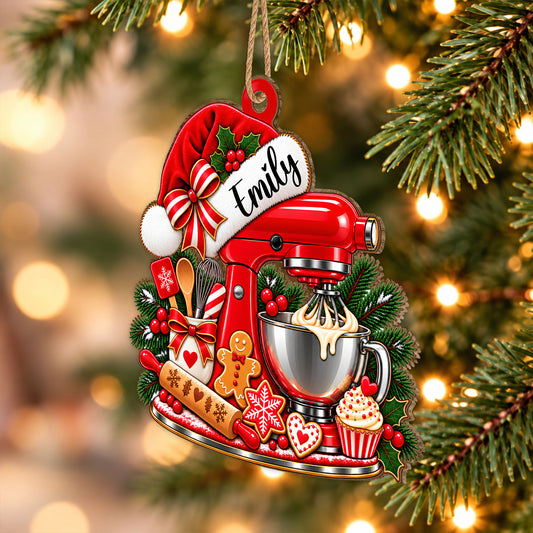Personalized Custom Shape Wood Ornament - Baking Mixer Christmas Ornament - Gift for Baking Lovers