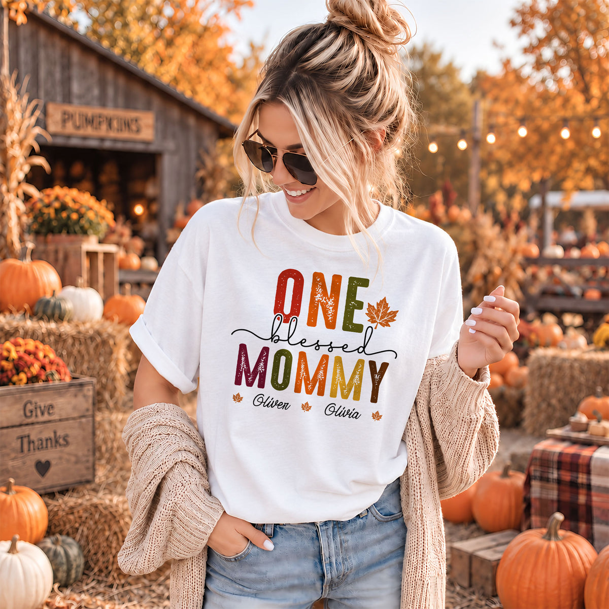 Personalized Thanksgiving Shirt - One Blessed Grandma - Custom Fall Gift for Grandma, Mom