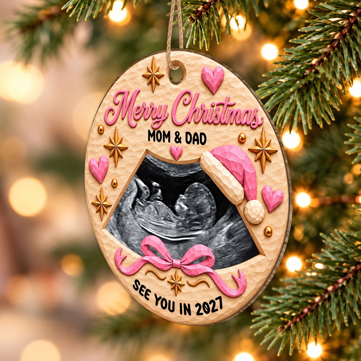 Personalized Custom Shape Wood Ornament - Custom Photo New Baby See You Soon - Baby Reveal Gift 2026