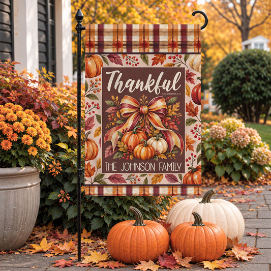 Personalized Thanksgiving Garden Flag - Custom Family Name Christian Flag - Thanksgiving Decor Gift